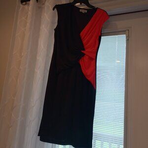 Navy coral capped sleeve knee length dress